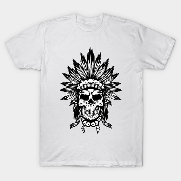 INDIAN SKULL WITH HEAD PIECE T-Shirt by khamidfarhan182